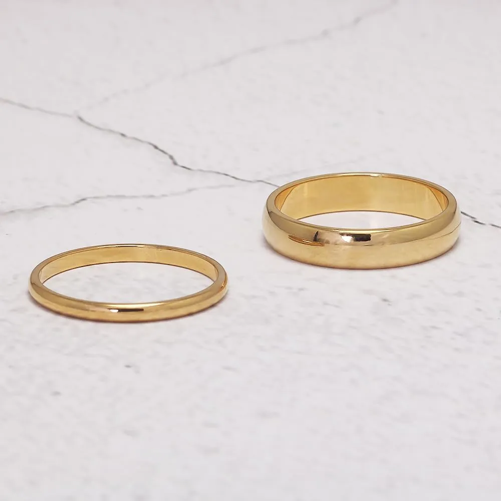 925 Sterling Silver 4.5mm 2mm Wedding Band Plain High Polish Classical 18k Gold Plated Dome Rings for Women Men Married Ring