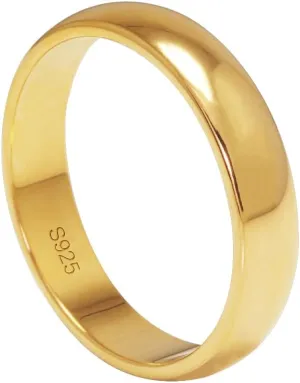 925 Sterling Silver 4.5mm 2mm Wedding Band Plain High Polish Classical 18k Gold Plated Dome Rings for Women Men Married Ring