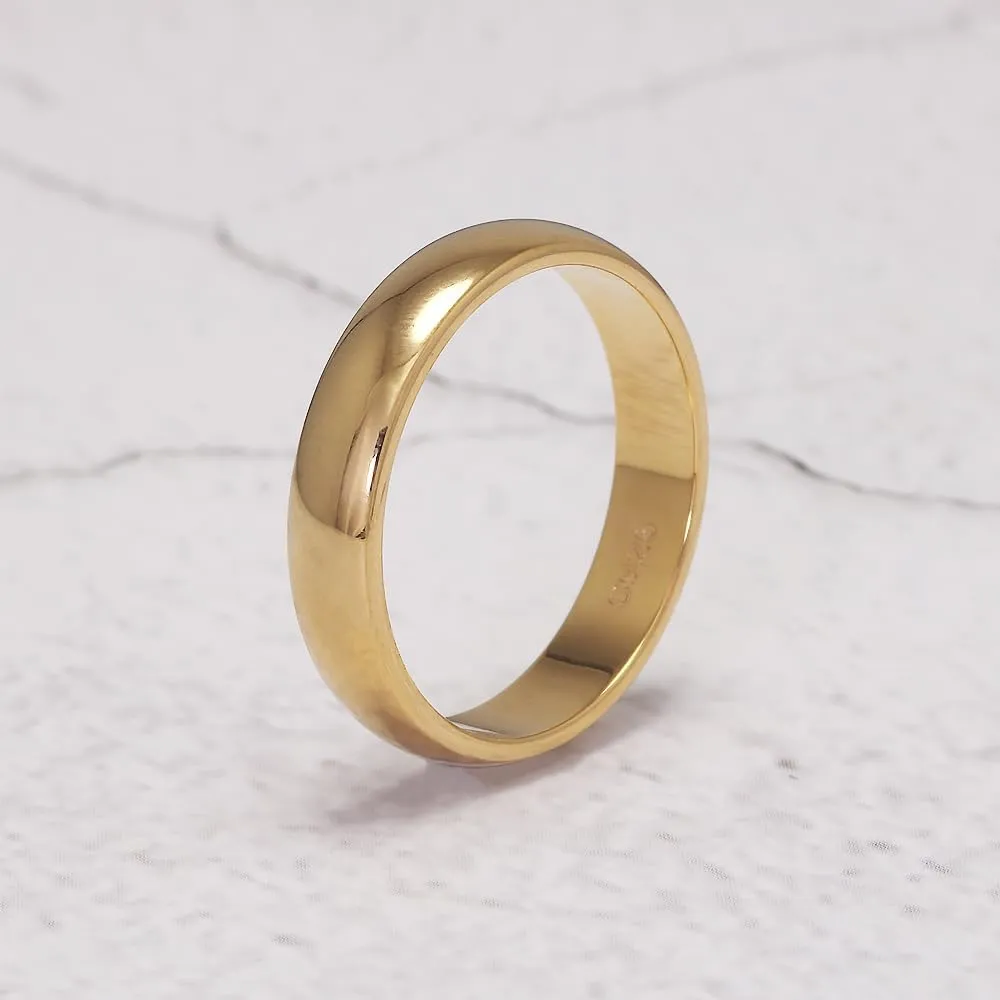 925 Sterling Silver 4.5mm 2mm Wedding Band Plain High Polish Classical 18k Gold Plated Dome Rings for Women Men Married Ring