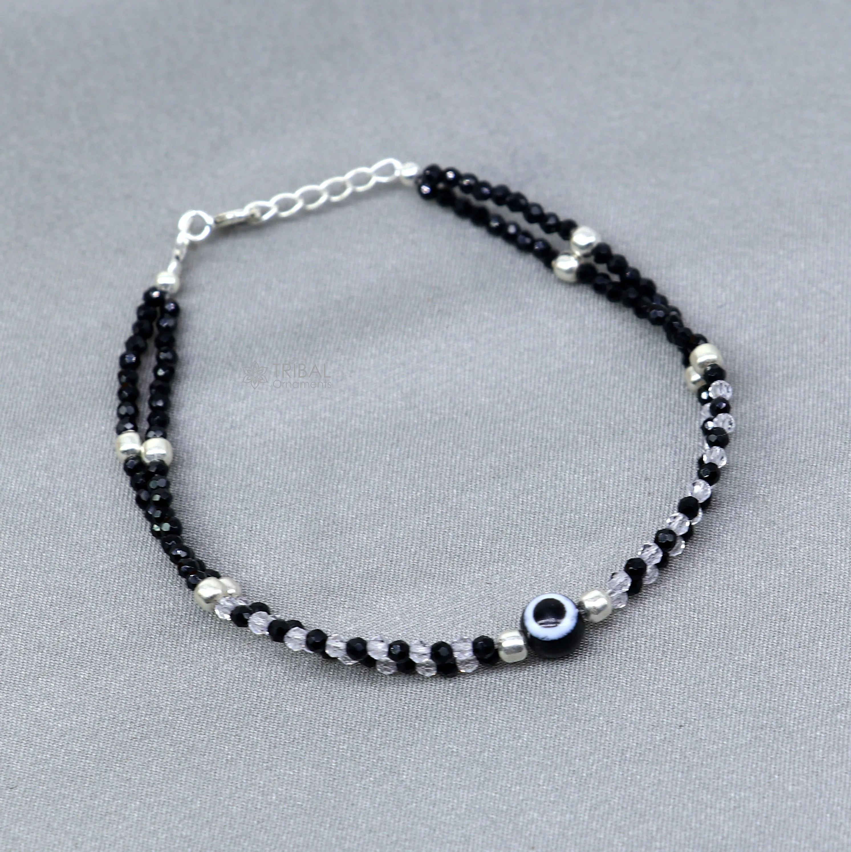 925 sterling silver and evil eye black beaded chain bracelet Combo use mother  bracelet or  baby anklets, sbr748
