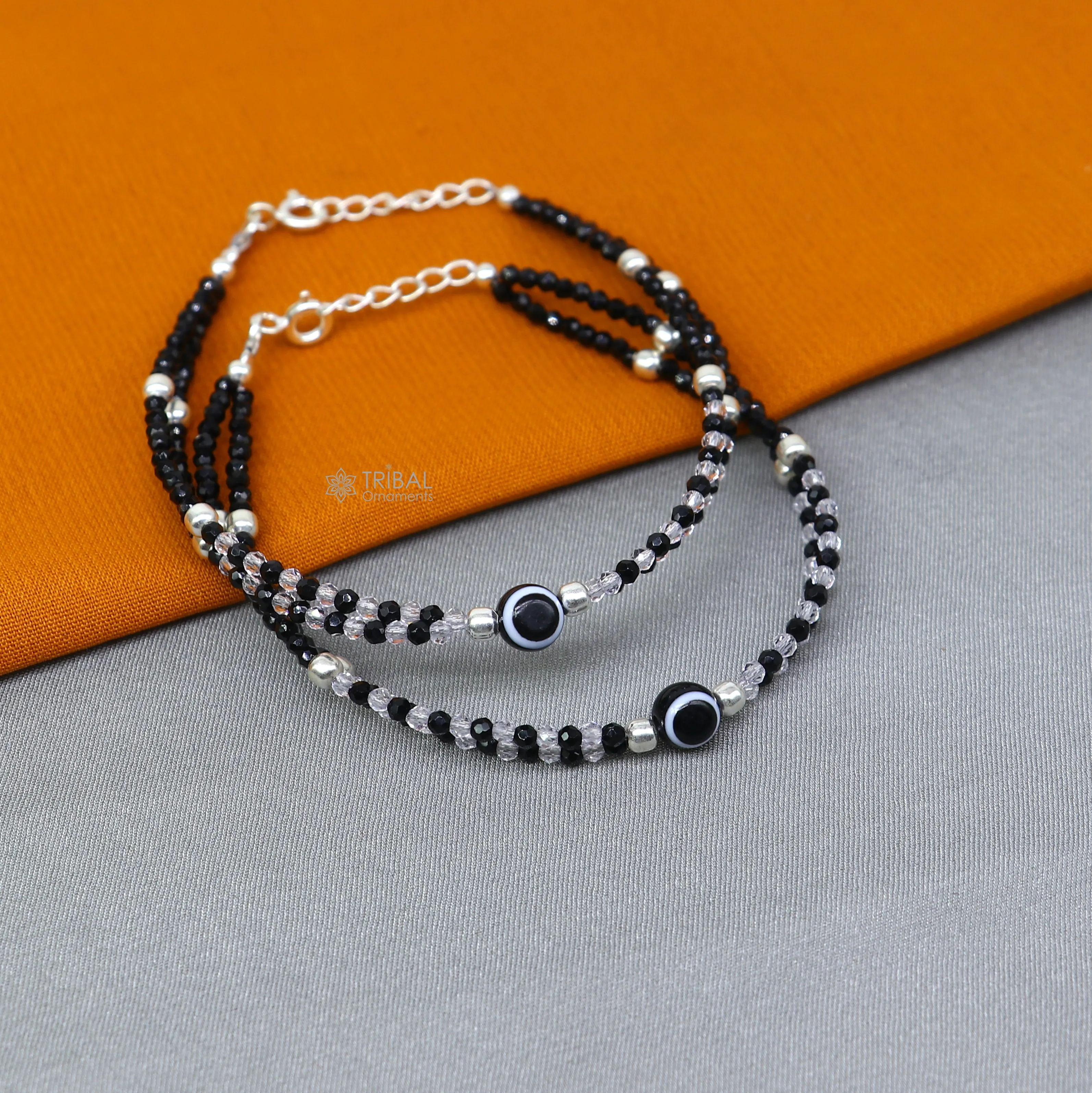 925 sterling silver and evil eye black beaded chain bracelet Combo use mother  bracelet or  baby anklets, sbr748