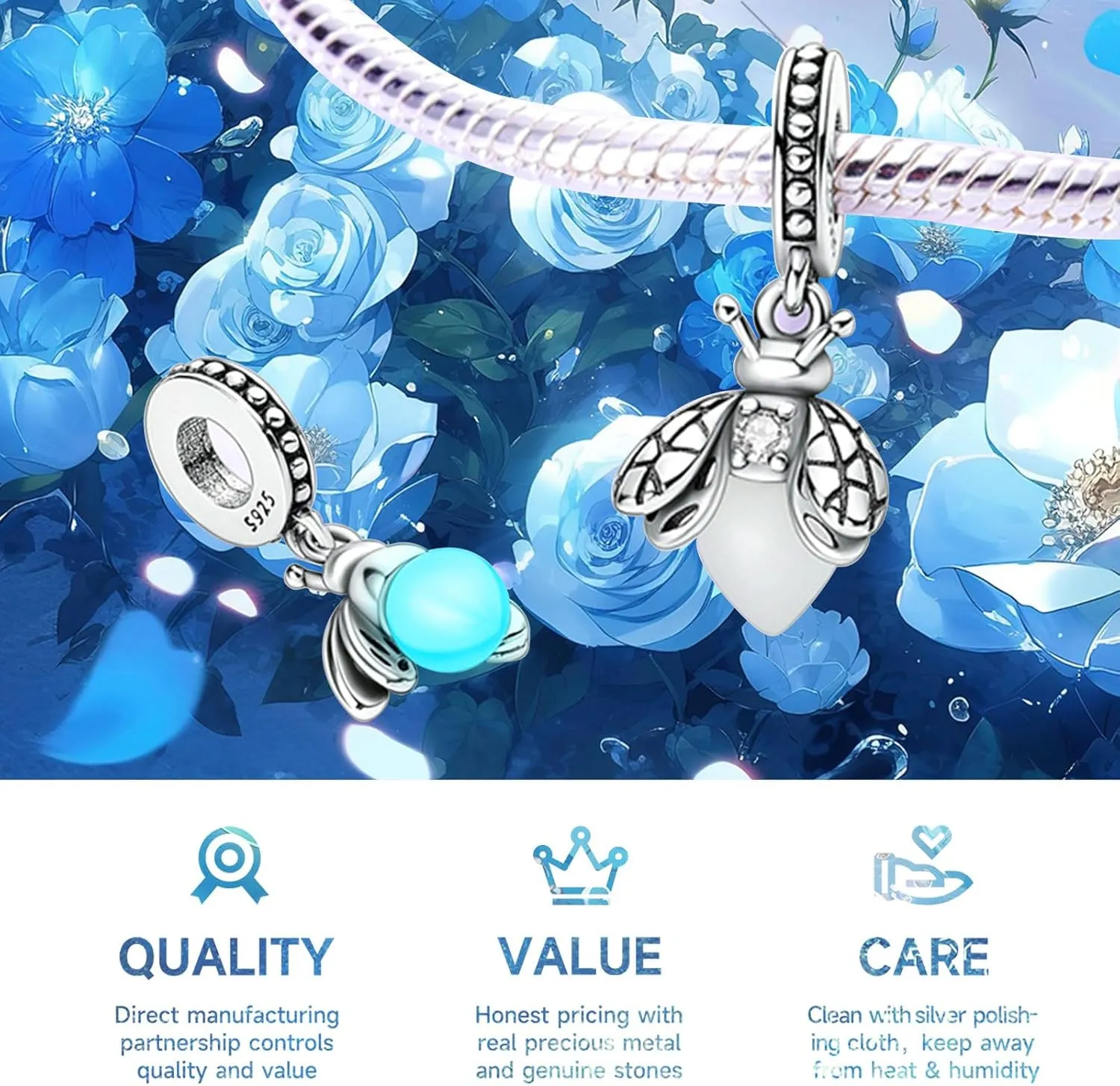 925 Sterling Silver Charms Beads for Bracelets Necklaces, Butterfly Dragonfly Bee Birds Firefly Pendant, Insect Animal Spring Summer Vitality Cute Jewelry Birthday Gifts for Women Men