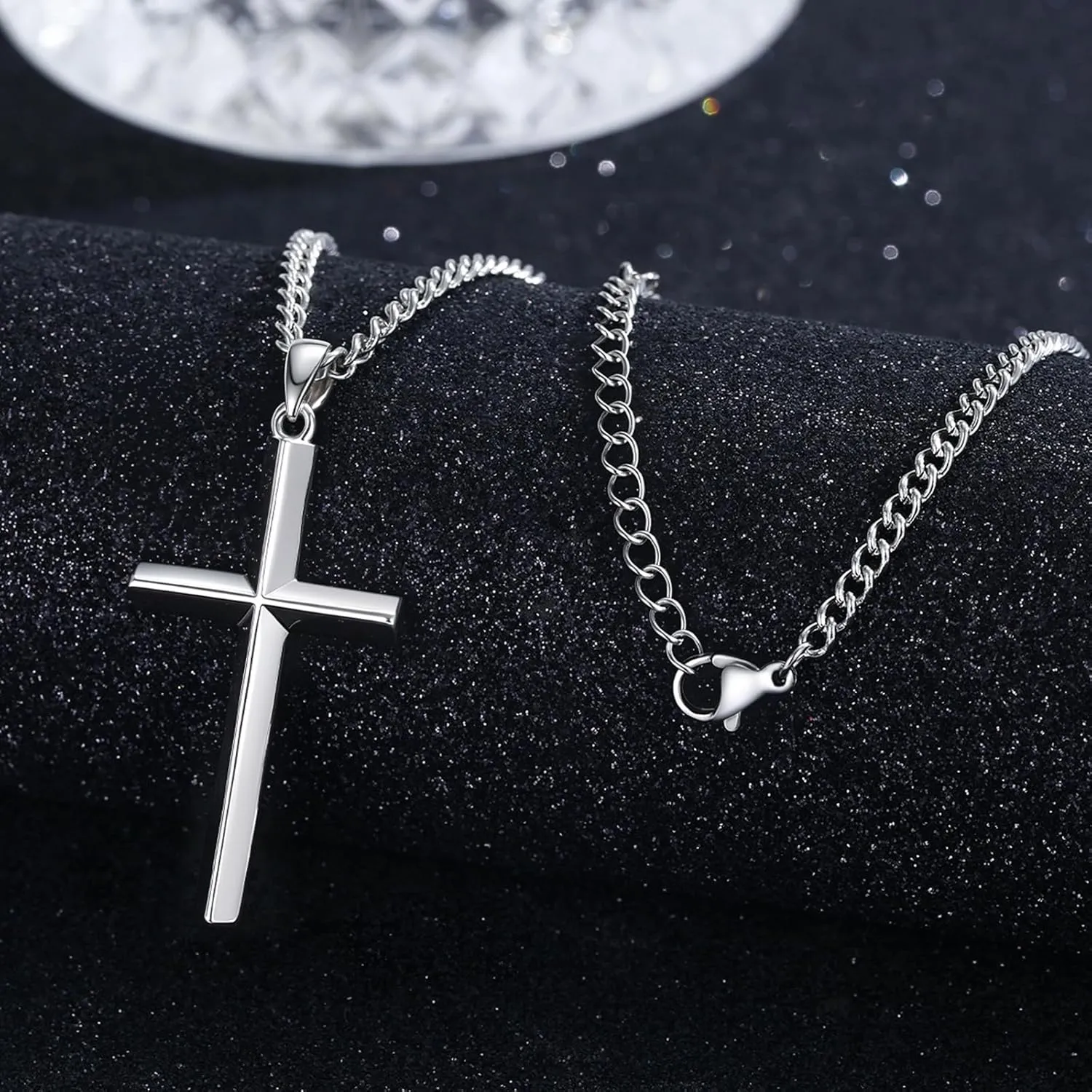 925 Sterling Silver Cross Necklace for Men Women Beveled Edge Cross Pendant with 22" 2" Adjustable Chain