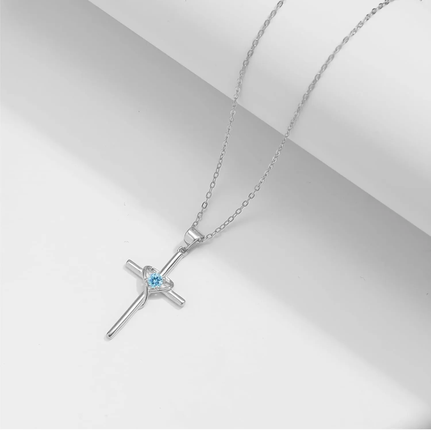 925 Sterling Silver Cross Necklace for Women 5A CZ Birthstone Necklace Cross Heart Pendant Necklace for Women Men Adjustable Birthstone Jewelry Gift for Birthday Christmas