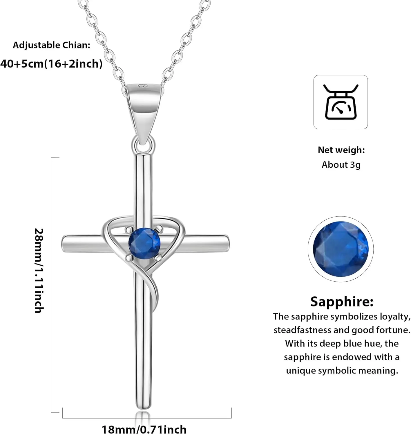 925 Sterling Silver Cross Necklace for Women 5A CZ Birthstone Necklace Cross Heart Pendant Necklace for Women Men Adjustable Birthstone Jewelry Gift for Birthday Christmas