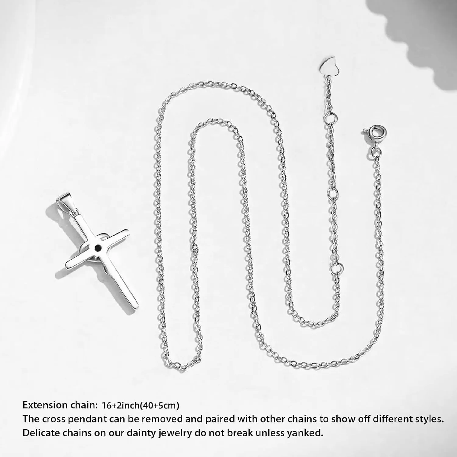 925 Sterling Silver Cross Necklace for Women 5A CZ Birthstone Necklace Cross Heart Pendant Necklace for Women Men Adjustable Birthstone Jewelry Gift for Birthday Christmas