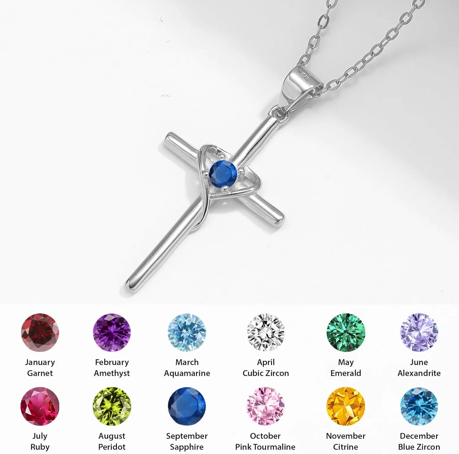 925 Sterling Silver Cross Necklace for Women 5A CZ Birthstone Necklace Cross Heart Pendant Necklace for Women Men Adjustable Birthstone Jewelry Gift for Birthday Christmas