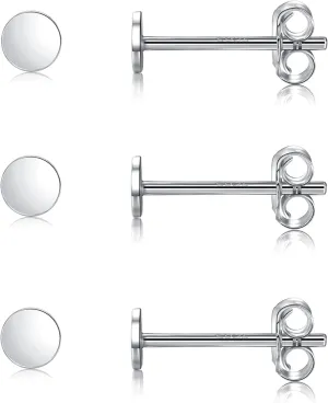 925 Sterling Silver Dot Stud Earrings | Small Simple Round Disc Stud Earrings | Tiny Flat Circle Hypoallergenic Cartilage Tragus Piercing Earrings Gifts for Women Men 2mm 3mm 4mm 5mm