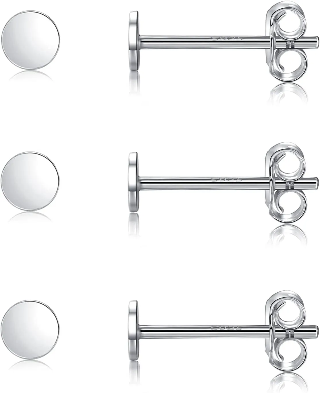 925 Sterling Silver Dot Stud Earrings | Small Simple Round Disc Stud Earrings | Tiny Flat Circle Hypoallergenic Cartilage Tragus Piercing Earrings Gifts for Women Men 2mm 3mm 4mm 5mm