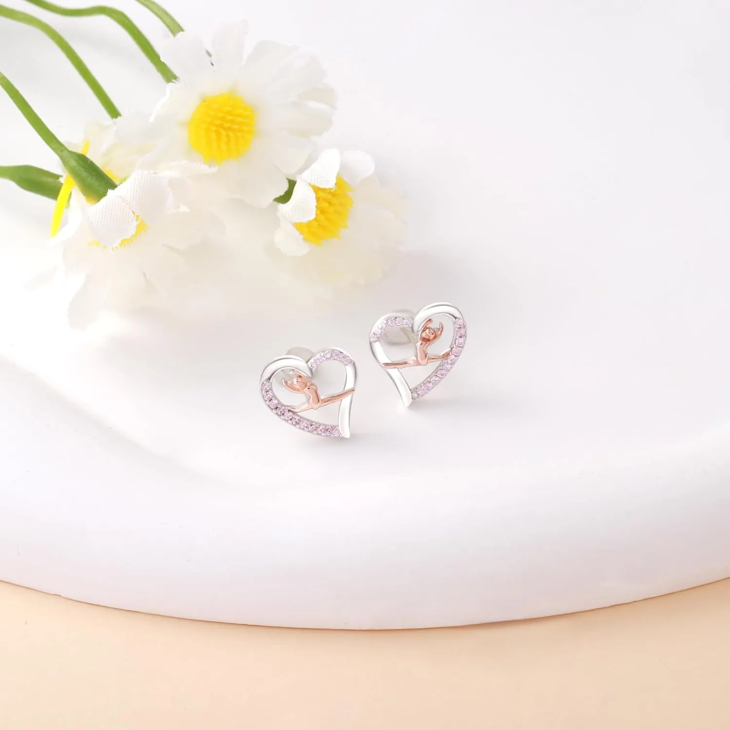 925 Sterling Silver Gymnastics Stud Earrings for Daughter Gymnastics Gifts for Teen USA Gymnast Ear Studs Jewelry Gift Gymnastics Sport Earrings Sports Jewelry for Granddaughter Christmas Gift