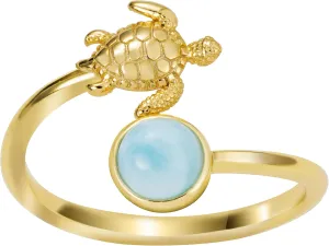 925 Sterling Silver Hawaiian Turtle and Full Moon, Adjustable Easy Resize Wrap Around Bypass Ring Eternity Band, Blue White Opal Larimar, 14K Gold Plated, Hypoallergenic Nickle Free, with Gift Box (4 - 7, 14K Gold Plated - Larimar)