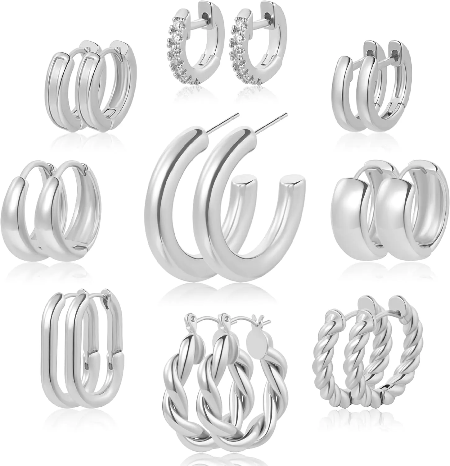 925 Sterling Silver Heart Earrings for Women, Dainty Huggie Hoop Fashion Hypoallergenic Small Chunky Stud Earrings Lightweight Love Heart Dangle Jewelry