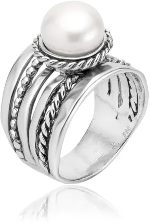 925 Sterling Silver Pearl Beaded Rope Ring by Jean Rachel