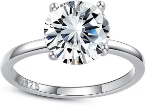 925 Sterling Silver Rings, 2 Carat Cubic Zirconia Ring for Women Round Solitaire Engagement 4 Prong Wedding