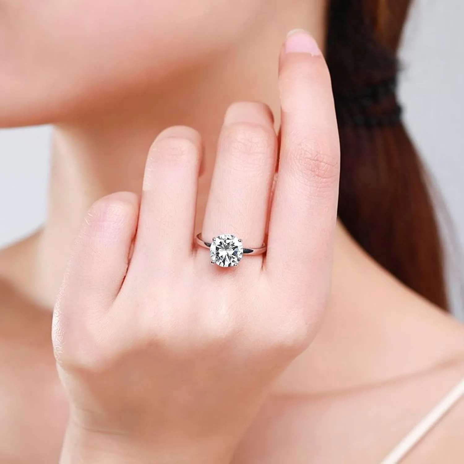 925 Sterling Silver Rings, 2 Carat Cubic Zirconia Ring for Women Round Solitaire Engagement 4 Prong Wedding