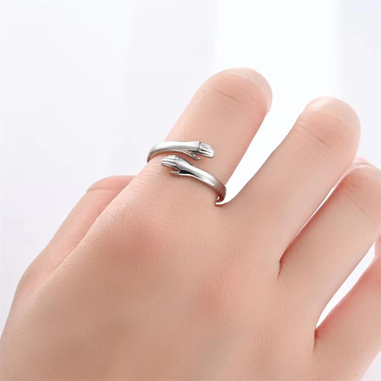 925 Sterling Silver Rings for Women Men or Unisex Silver Hugging Hands Open Ring Jewelry Hug Hands Statement Rings Bands Size