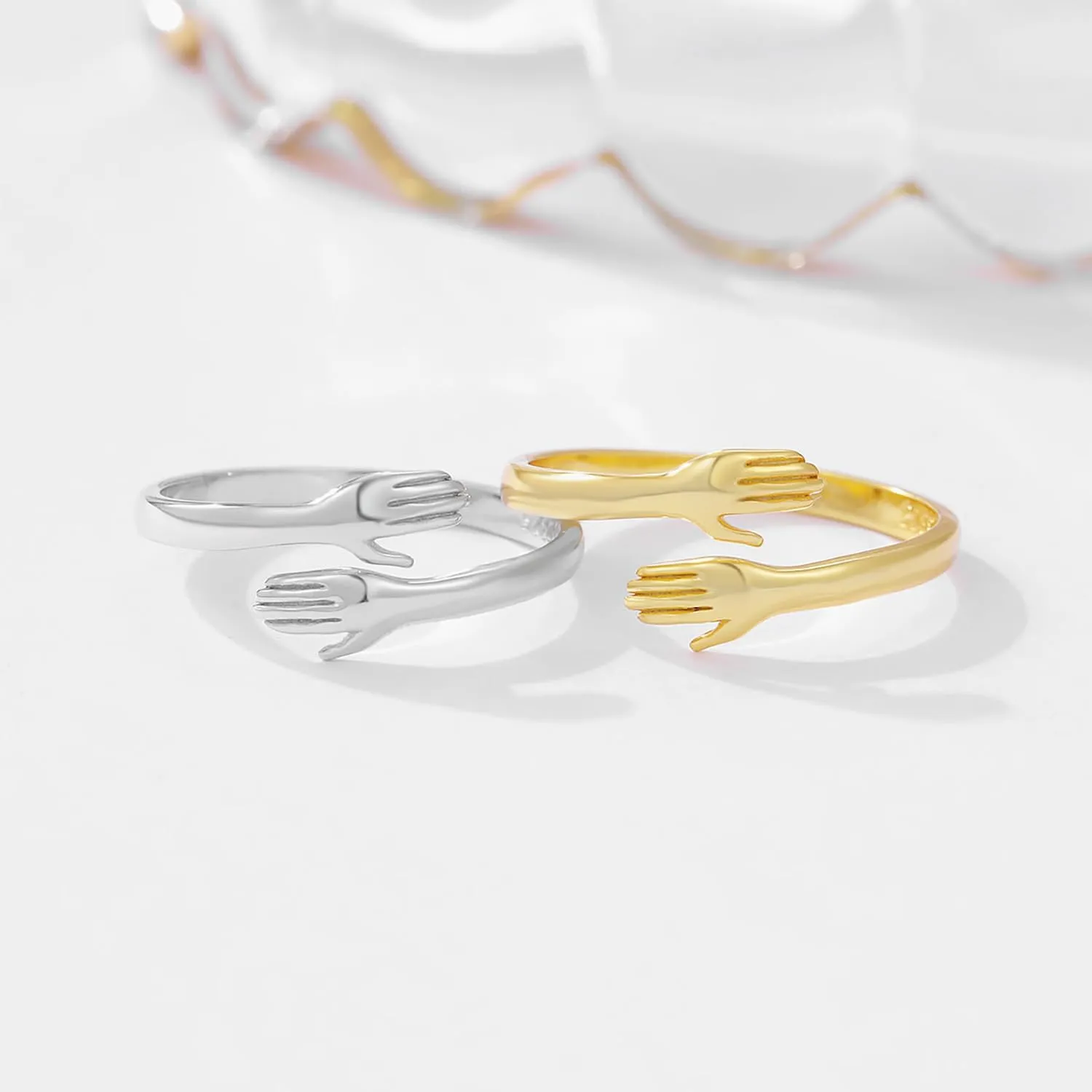 925 Sterling Silver Rings for Women Men or Unisex Silver Hugging Hands Open Ring Jewelry Hug Hands Statement Rings Bands Size