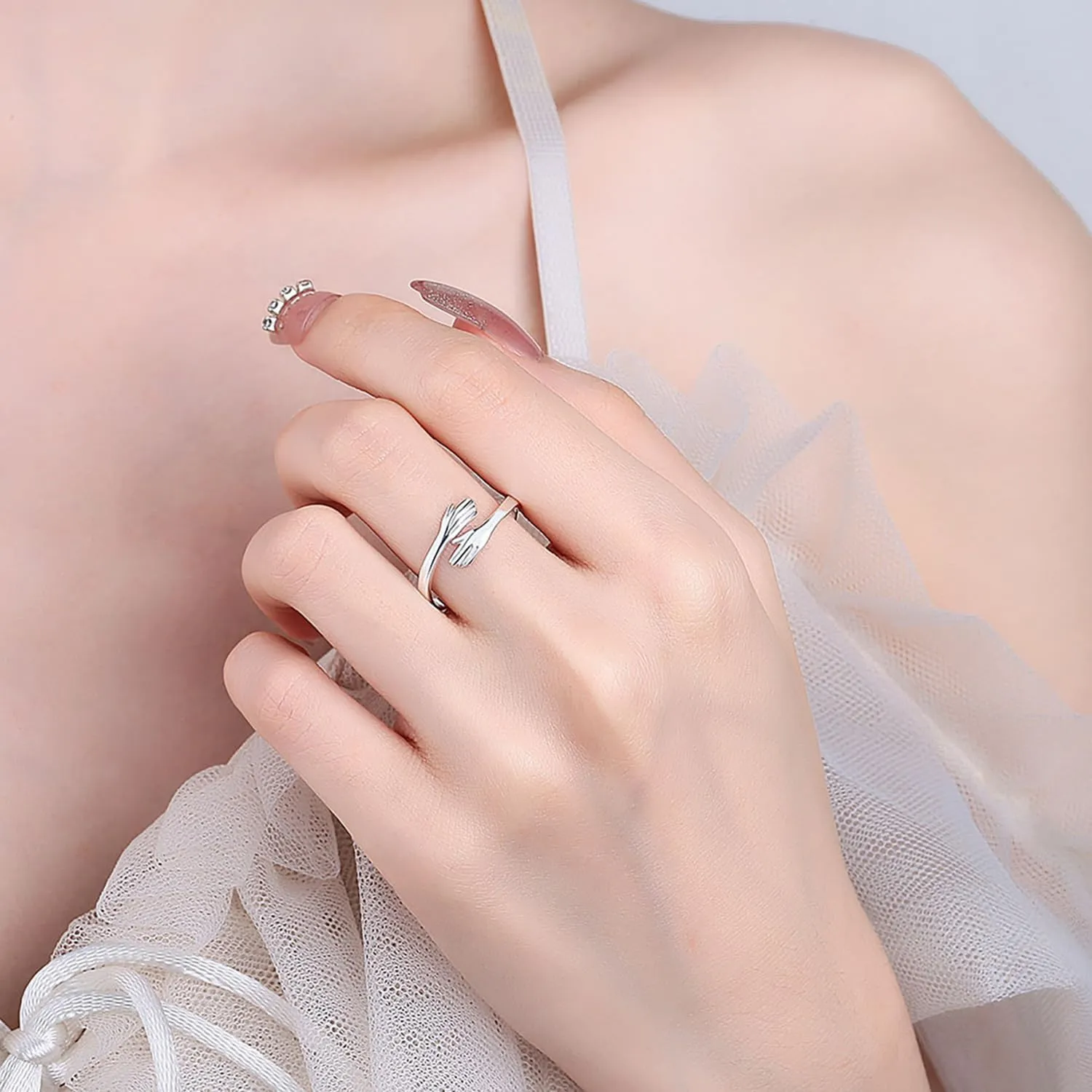 925 Sterling Silver Rings for Women Men or Unisex Silver Hugging Hands Open Ring Jewelry Hug Hands Statement Rings Bands Size