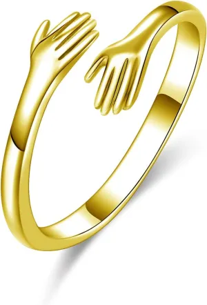 925 Sterling Silver Rings for Women Men or Unisex Silver Hugging Hands Open Ring Jewelry Hug Hands Statement Rings Bands Size