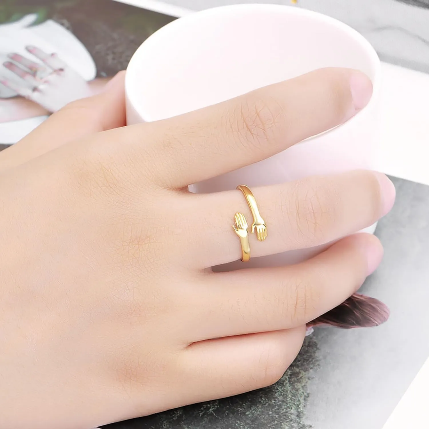 925 Sterling Silver Rings for Women Men or Unisex Silver Hugging Hands Open Ring Jewelry Hug Hands Statement Rings Bands Size