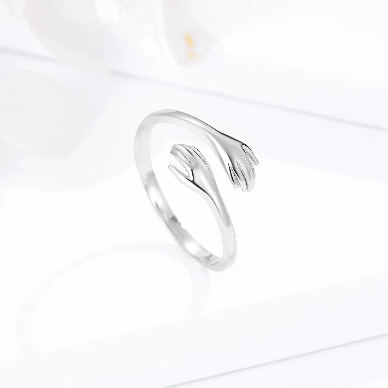 925 Sterling Silver Rings for Women Men or Unisex Silver Hugging Hands Open Ring Jewelry Hug Hands Statement Rings Bands Size