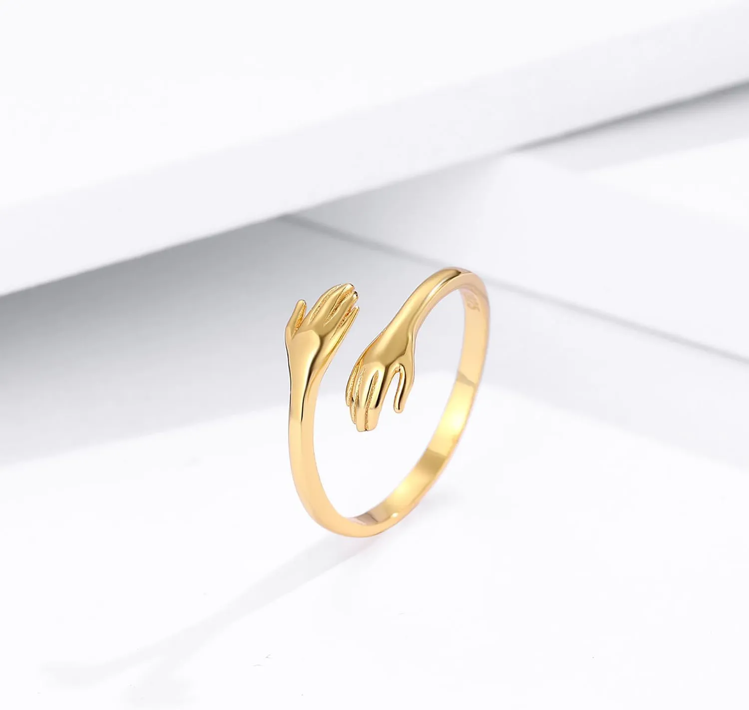 925 Sterling Silver Rings for Women Men or Unisex Silver Hugging Hands Open Ring Jewelry Hug Hands Statement Rings Bands Size