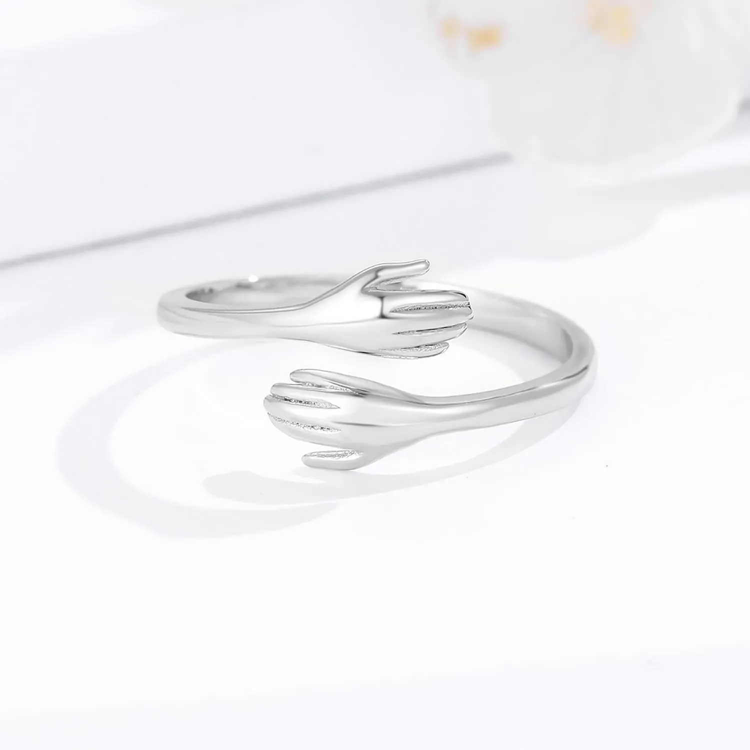 925 Sterling Silver Rings for Women Men or Unisex Silver Hugging Hands Open Ring Jewelry Hug Hands Statement Rings Bands Size