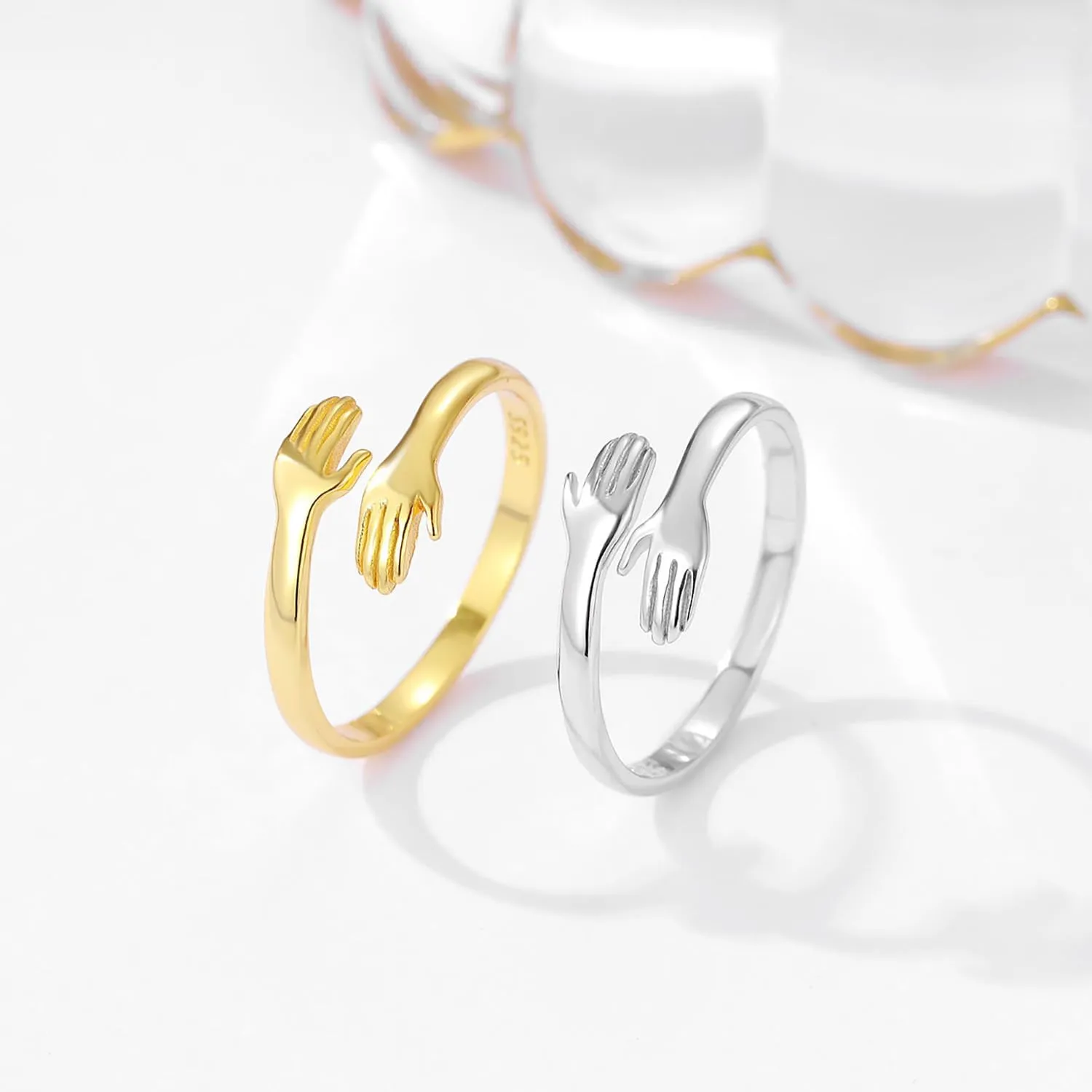 925 Sterling Silver Rings for Women Men or Unisex Silver Hugging Hands Open Ring Jewelry Hug Hands Statement Rings Bands Size