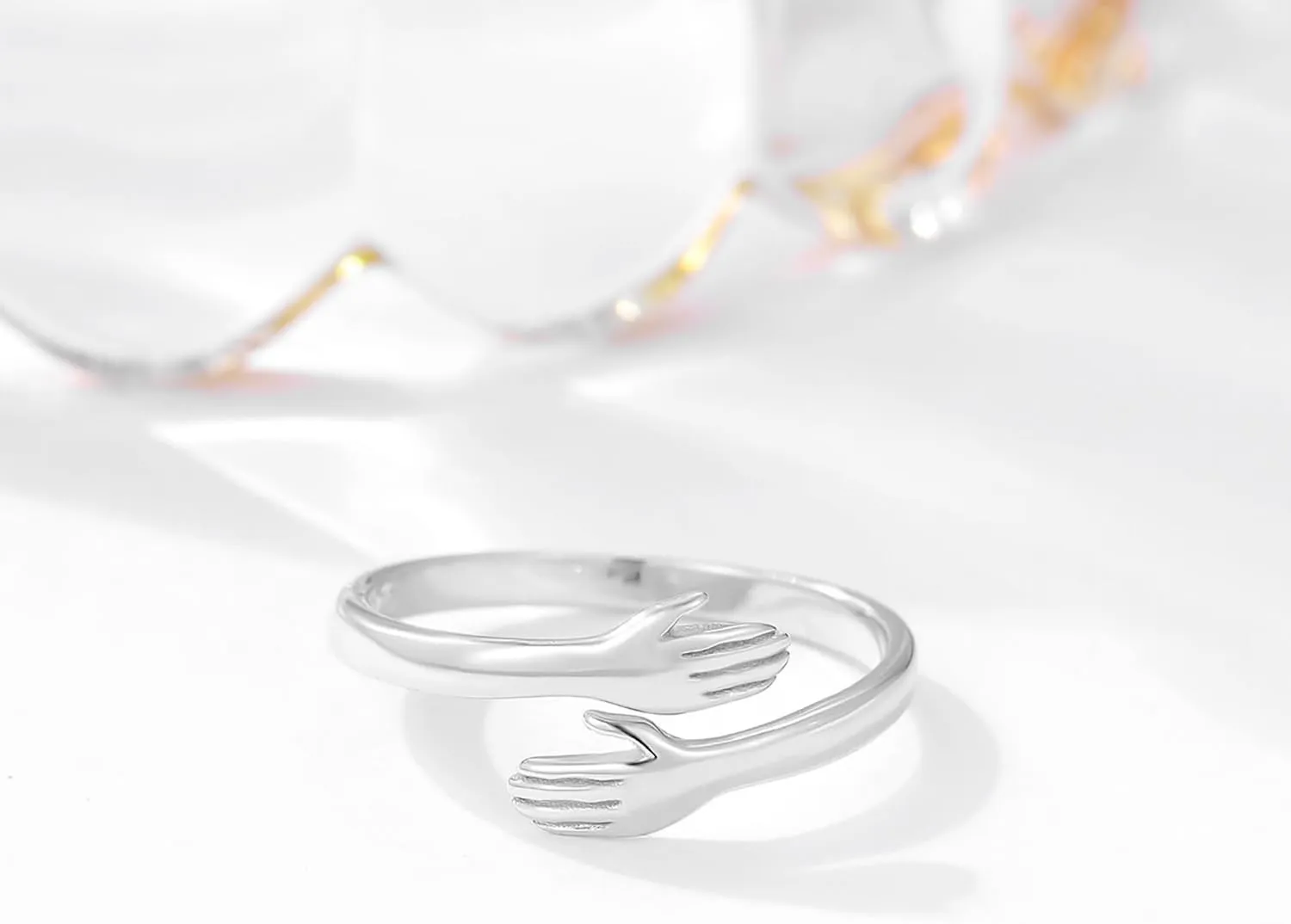 925 Sterling Silver Rings for Women Men or Unisex Silver Hugging Hands Open Ring Jewelry Hug Hands Statement Rings Bands Size