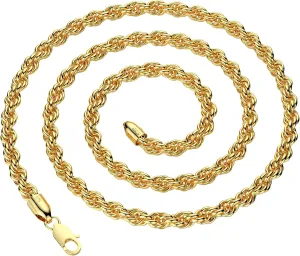 925 Sterling Silver Rope Chain Lobster Clasp 2/2.5/3/4/5mm Gold/Silver Chain for Men Women Silver Necklace Chain 16/18/20/22/24/26/30 Inches