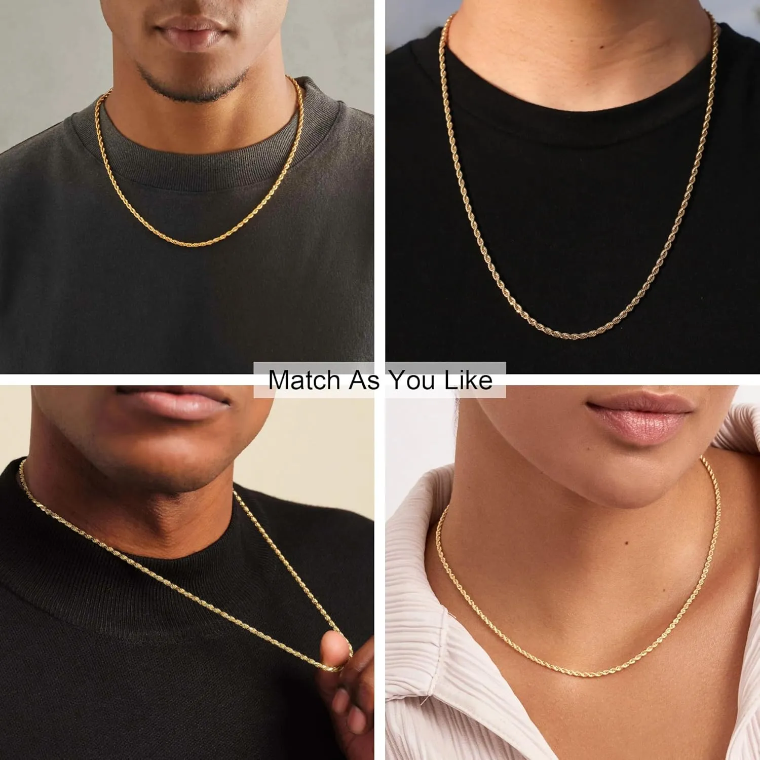 925 Sterling Silver Rope Chain Lobster Clasp 2/2.5/3/4/5mm Gold/Silver Chain for Men Women Silver Necklace Chain 16/18/20/22/24/26/30 Inches