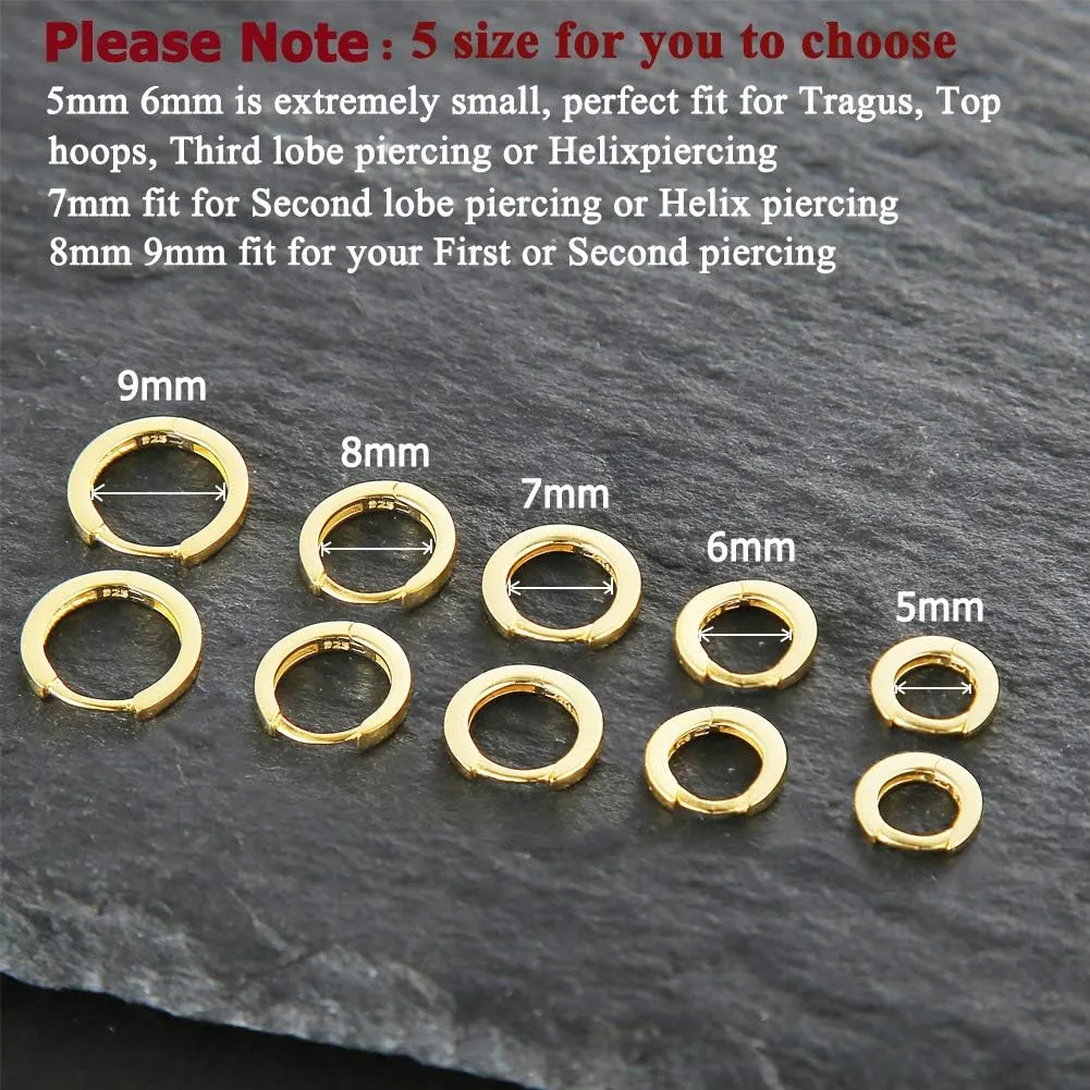 925 Sterling Silver Small Gold Hoop Earrings for Women Girls 14K Gold Huggie Earrings Tiny Hypoallergenic Cartilage Earrings Hoops