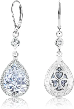 925 Sterling Silver Teardrop Dangle Earrings for Women, ALEXCRAFT Wedding Earring for Brides Emerald Green Bridal Leverback Cubic Zirconia Bridesmaid Dangling Drop Rhinestone Earings Hypoallergenic