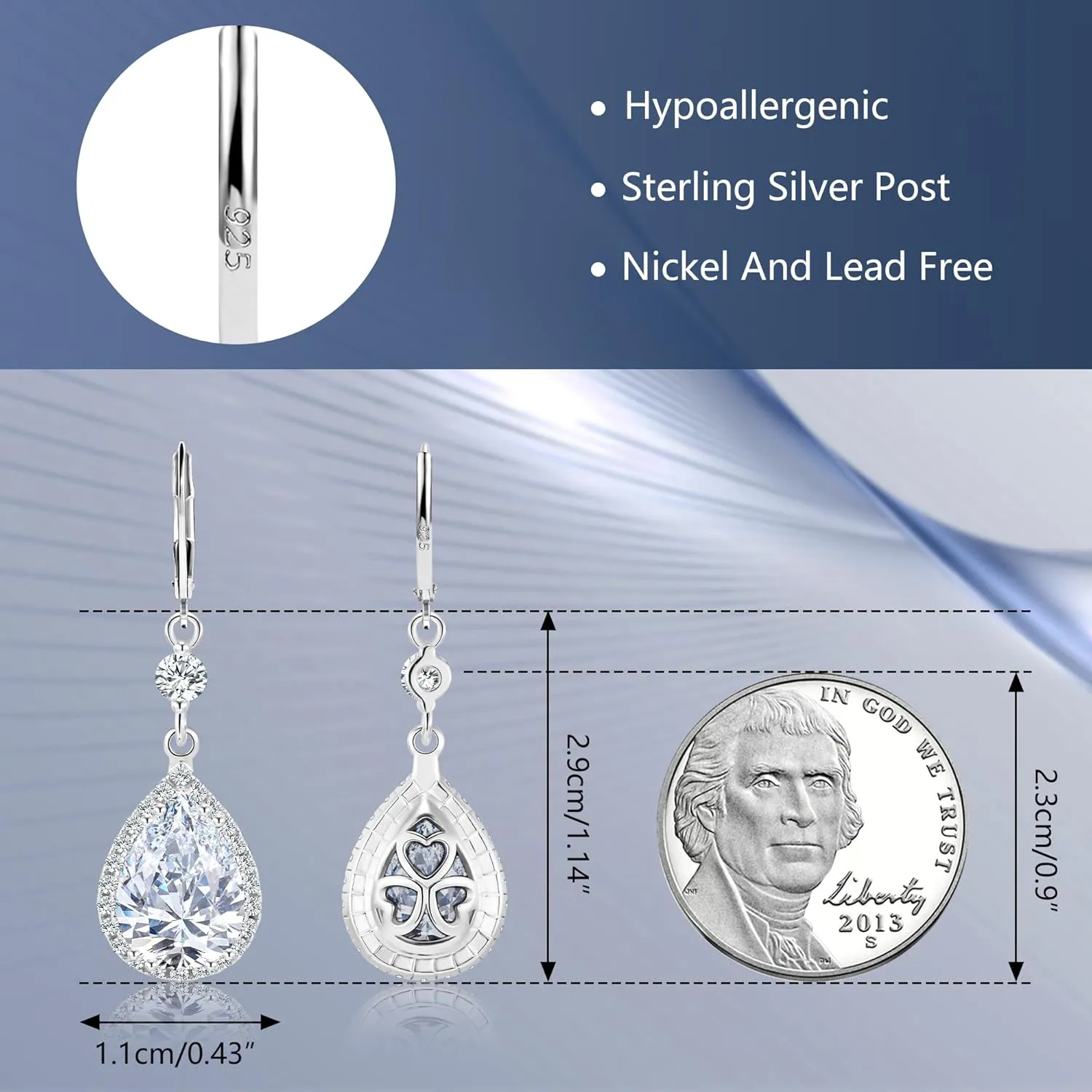 925 Sterling Silver Teardrop Dangle Earrings for Women, ALEXCRAFT Wedding Earring for Brides Emerald Green Bridal Leverback Cubic Zirconia Bridesmaid Dangling Drop Rhinestone Earings Hypoallergenic
