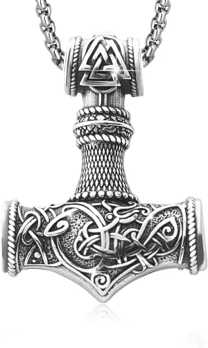 925 Sterling Silver Thor Hammer Pendant Mjolnir Necklace Norse Viking Jewelry with Stainless Steel Chain