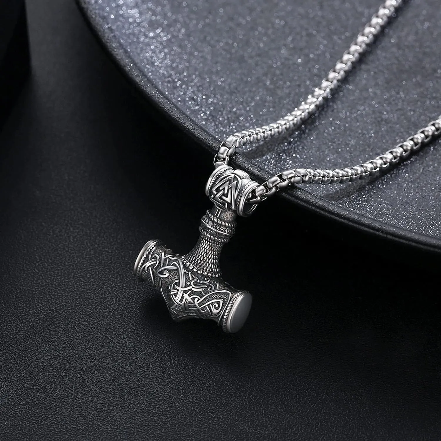 925 Sterling Silver Thor Hammer Pendant Mjolnir Necklace Norse Viking Jewelry with Stainless Steel Chain