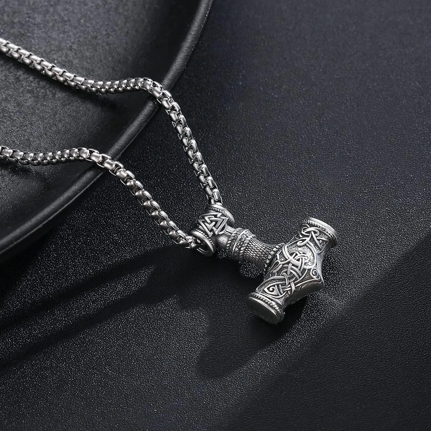 925 Sterling Silver Thor Hammer Pendant Mjolnir Necklace Norse Viking Jewelry with Stainless Steel Chain