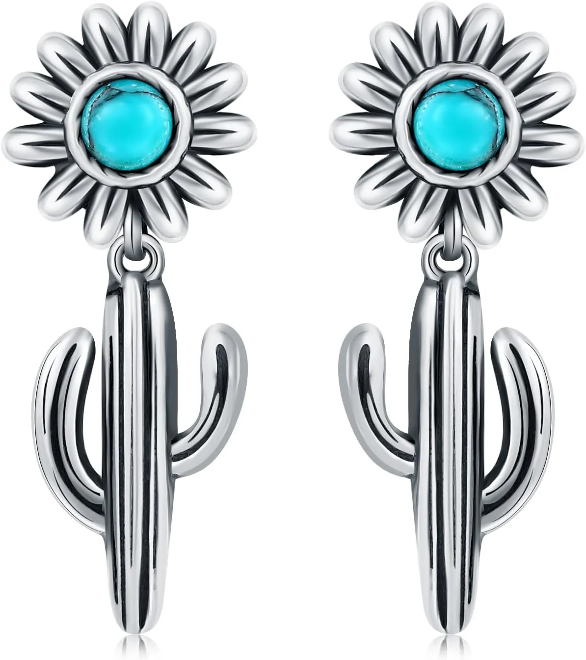 925 Sterling Silver Western Cactus Stud Earrings for Women Cowgirls Hypoallergenic Turquoise Cactus Ear Studs Cactus Dangle Earrings Vintage Western Style Jewelry Gifts