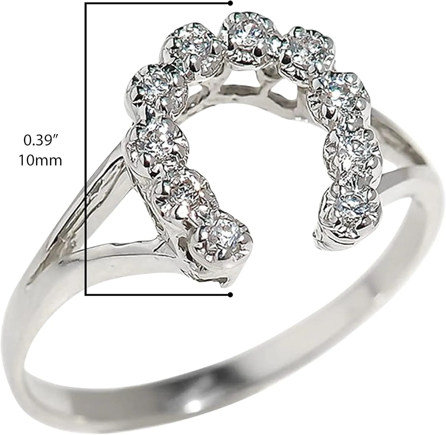 .925 Sterling Silver White Cubic Zirconia Horseshoe Split Shank Lucky Statement Ring