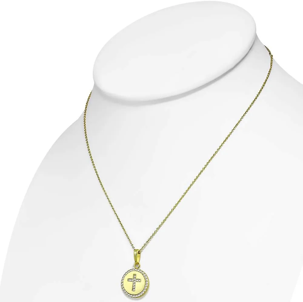 925 Sterling Silver Womens Religious Cross White CZ Classic Pendant Necklace