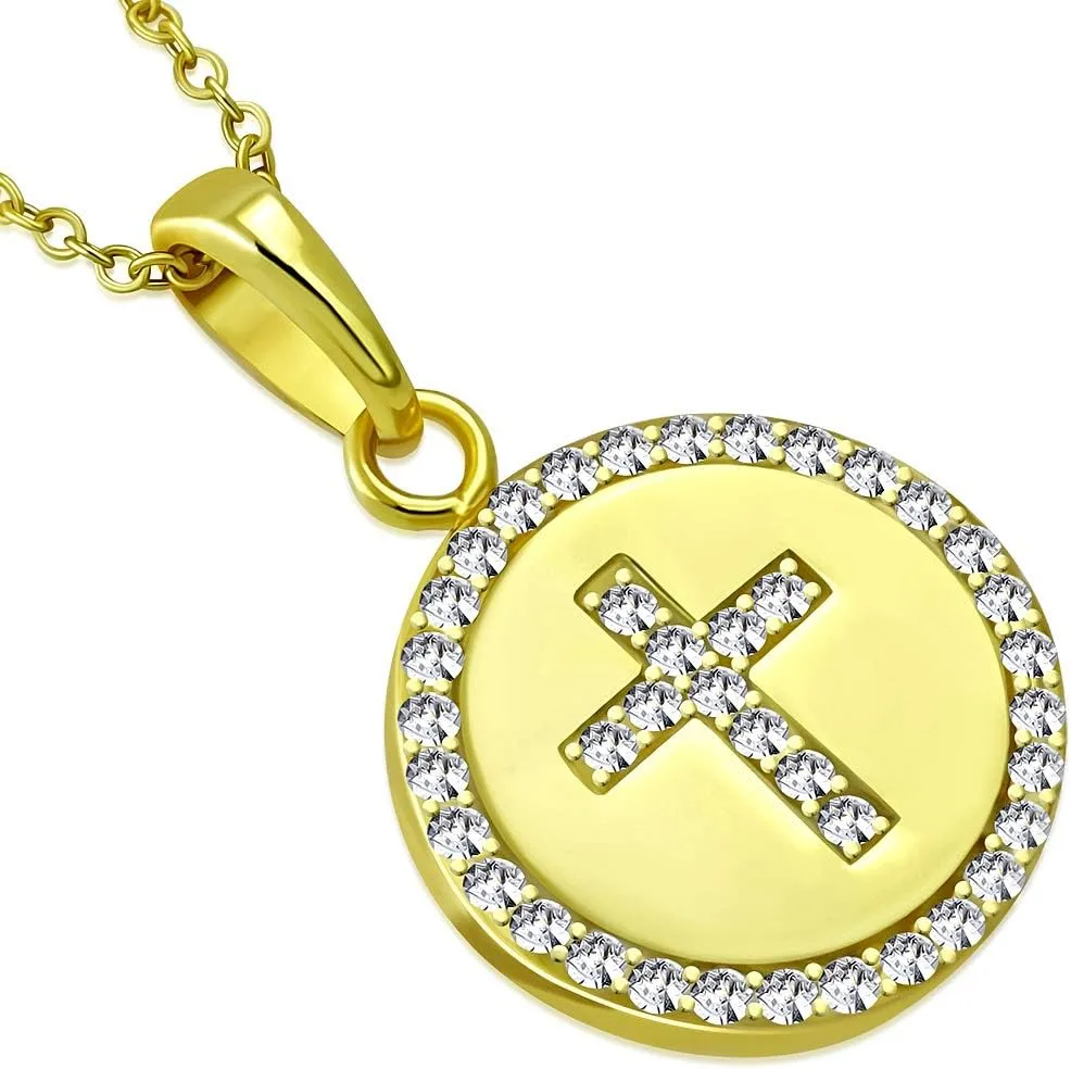 925 Sterling Silver Womens Religious Cross White CZ Classic Pendant Necklace