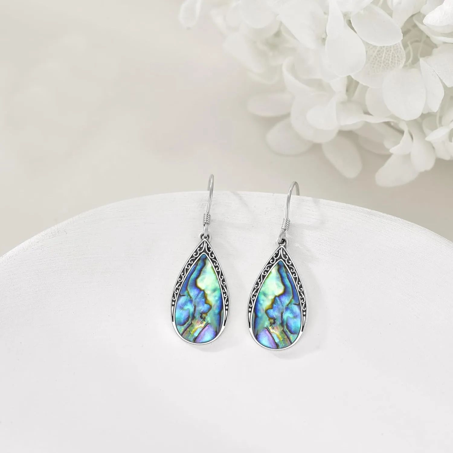 Abalone Shell Dangle Drop Earrings for Women 925 Sterling Silver Filigree Bohemian Earrings Jewelry Gift