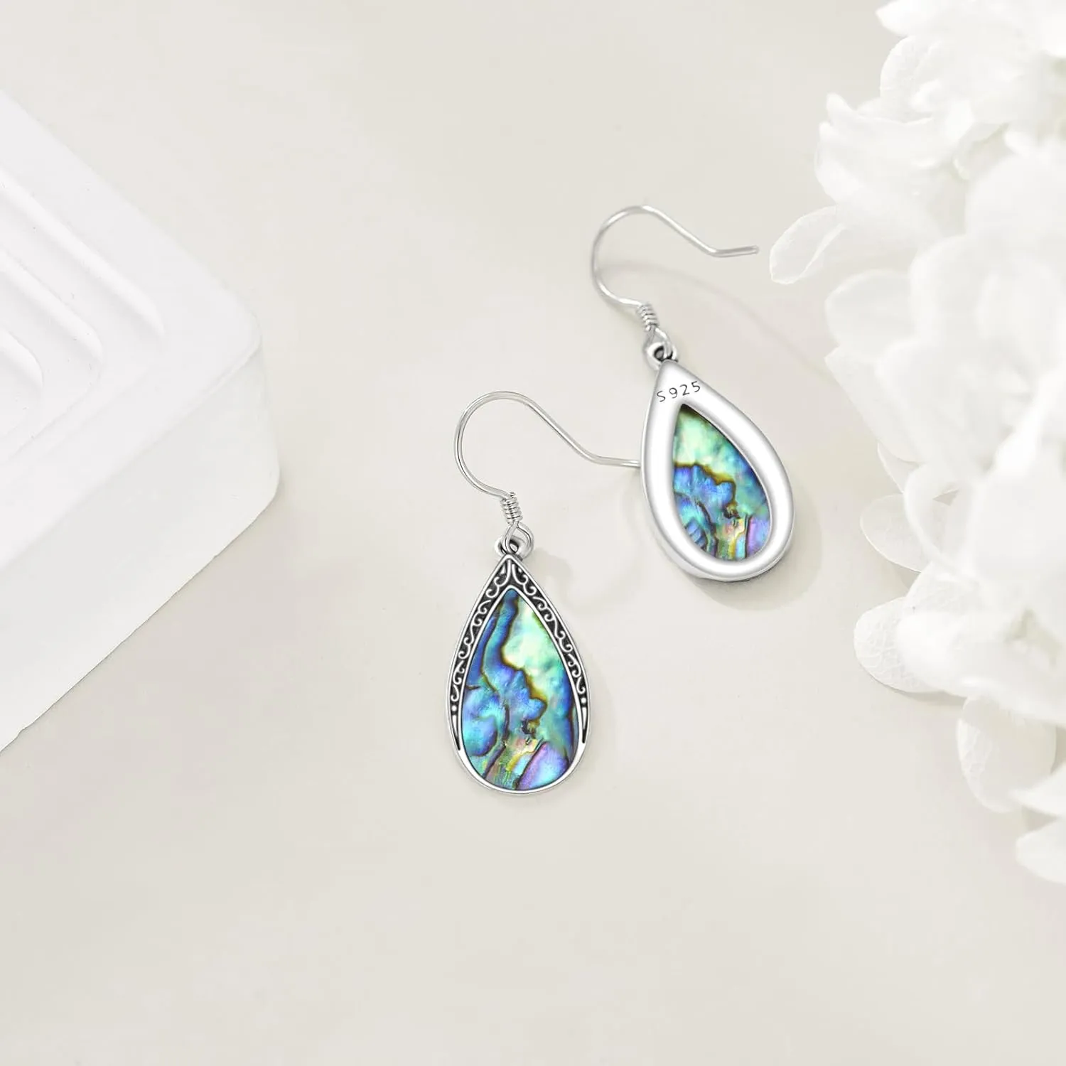 Abalone Shell Dangle Drop Earrings for Women 925 Sterling Silver Filigree Bohemian Earrings Jewelry Gift
