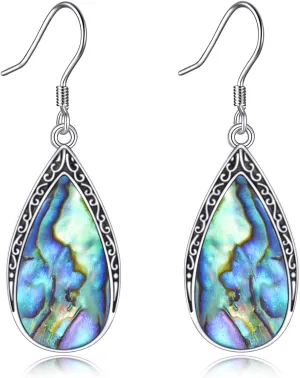 Abalone Shell Dangle Drop Earrings for Women 925 Sterling Silver Filigree Bohemian Earrings Jewelry Gift