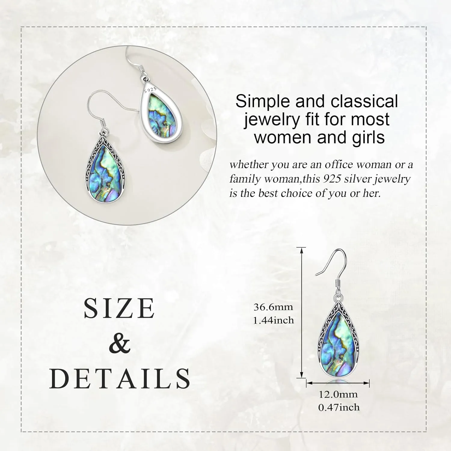 Abalone Shell Dangle Drop Earrings for Women 925 Sterling Silver Filigree Bohemian Earrings Jewelry Gift