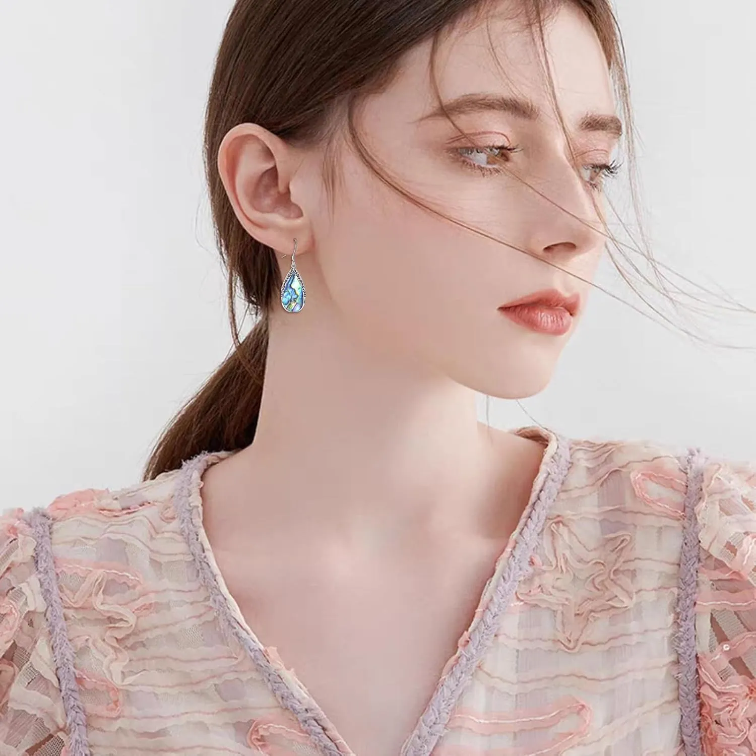Abalone Shell Dangle Drop Earrings for Women 925 Sterling Silver Filigree Bohemian Earrings Jewelry Gift