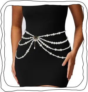 Abien Pearl Waist Chain Layered Pearl Body Chain Pearls Accessories Belly Chains Body Jewelry for Women