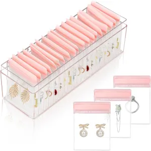 Acrylic Jewelry Box Organizer, Clear Jewelry Organizer with 20 Portable Anti Tarnish Jewelry bags, Jewelry Travel Case for Earrings, Rings, Necklaces for Women Girls, 6x3x2 inches