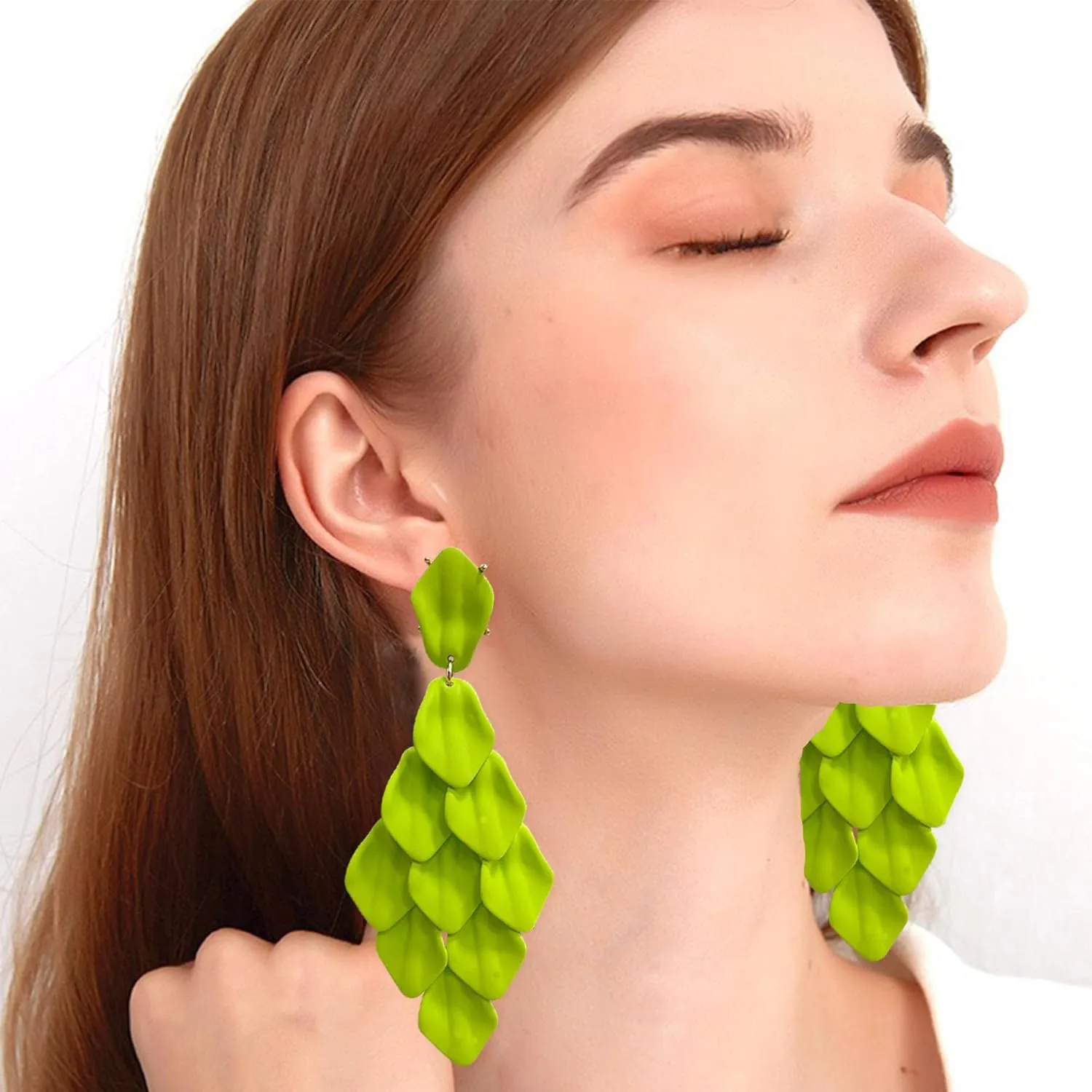 Acrylic Rose Petal Tassel Drop Dangle Earrings Bohemian Long Layer Flower Statement Earrings for Women Gifts