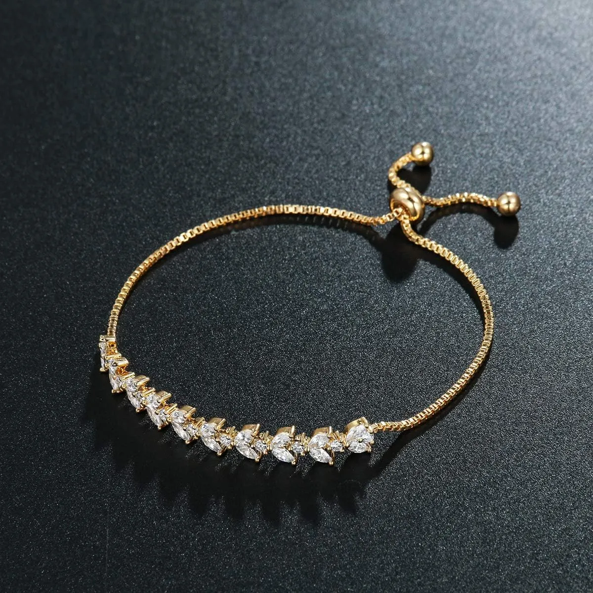 Adjustable Bridal Wedding Tennis Bracelets for Women, Marquise Teardrop Cubic Zirconia Jewelry Chain Bracelet for Party Prom